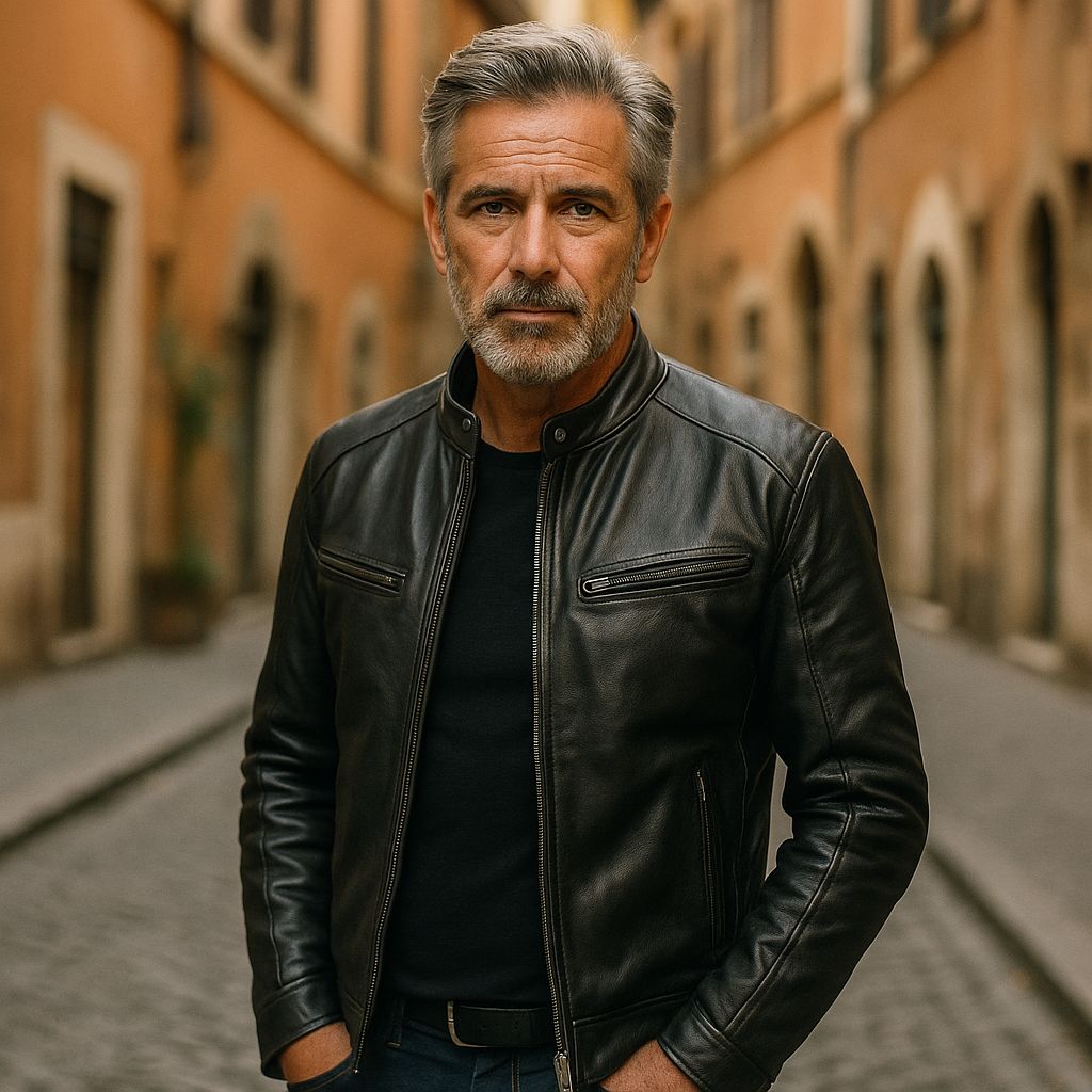 Fabian | Giacca in vera pelle nera – stile classico motociclista