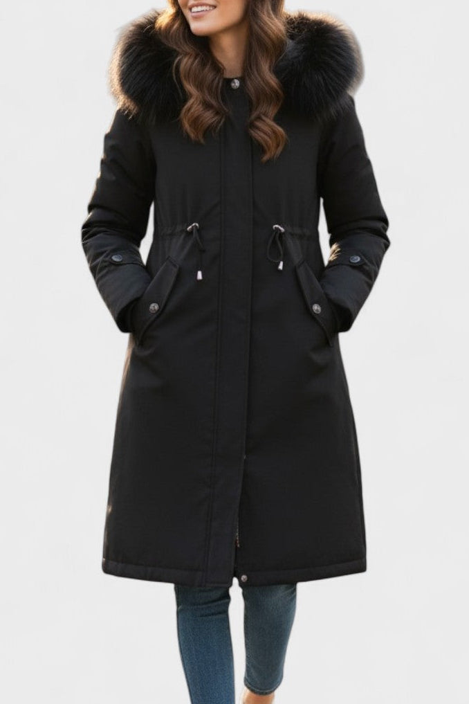 Almira | Cappotto Lungo con Cappuccio e Dettagli Chic