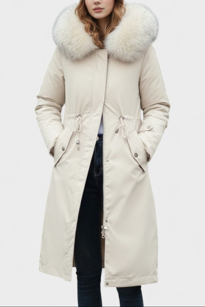 Almira | Cappotto Lungo con Cappuccio e Dettagli Chic