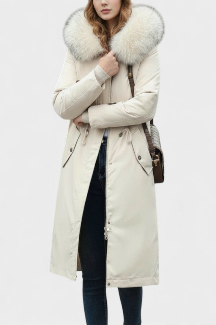 Almira | Cappotto Lungo con Cappuccio e Dettagli Chic