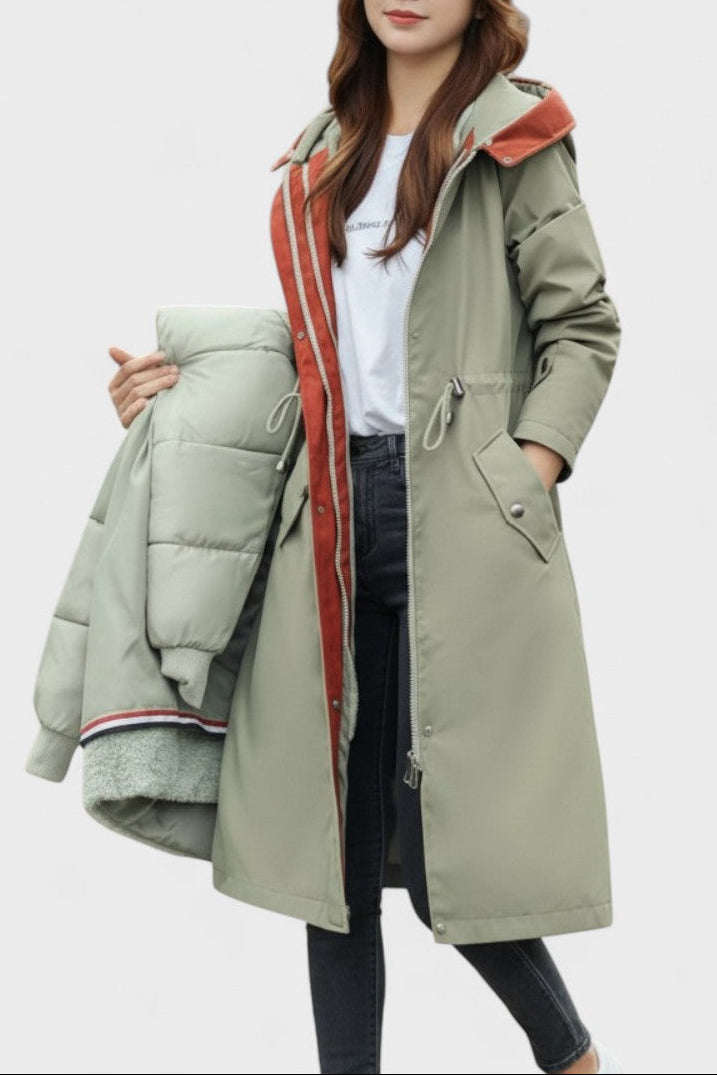 Almira | Cappotto Lungo con Cappuccio e Dettagli Chic