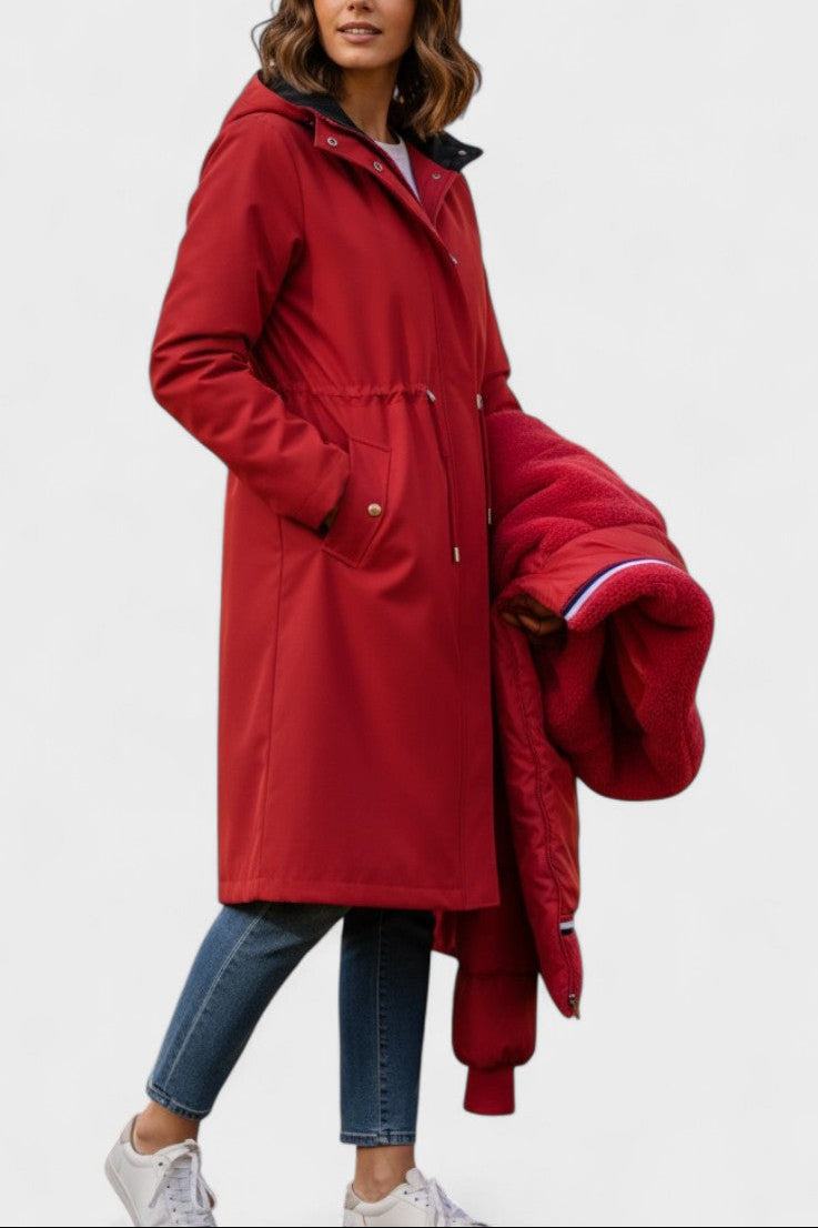 Almira | Cappotto Lungo con Cappuccio e Dettagli Chic