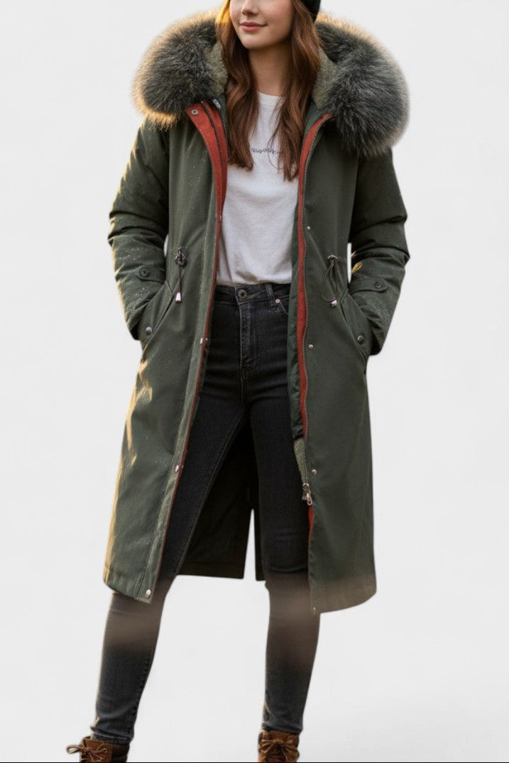 Almira | Cappotto Lungo con Cappuccio e Dettagli Chic