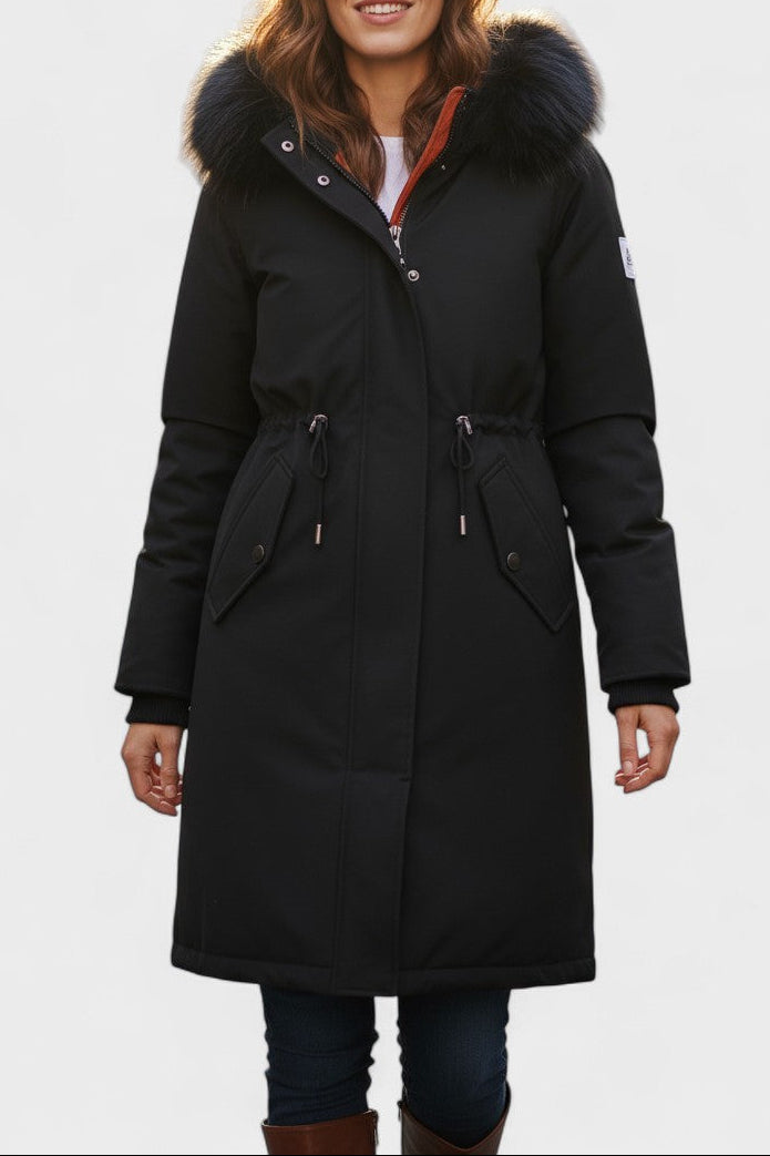 Almira | Cappotto Lungo con Cappuccio e Dettagli Chic