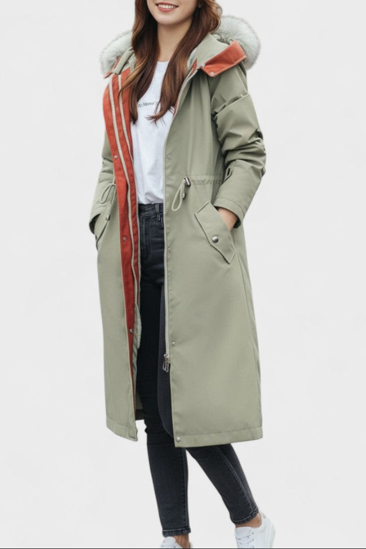 Almira | Cappotto Lungo con Cappuccio e Dettagli Chic